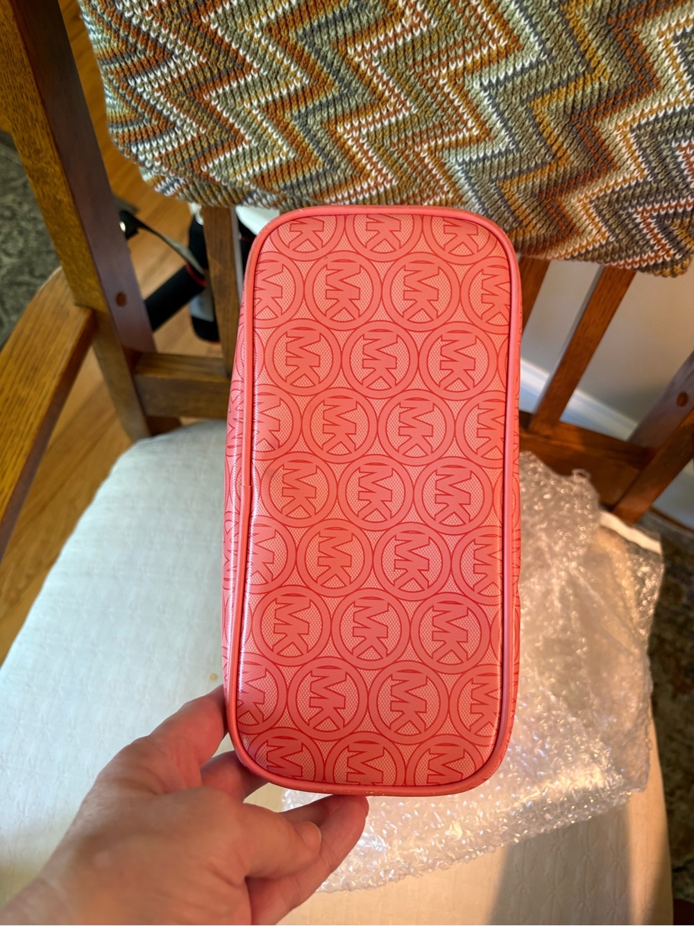 Michael Kors Coral Pink MK Logo Small Tote - Picture 4 of 4
